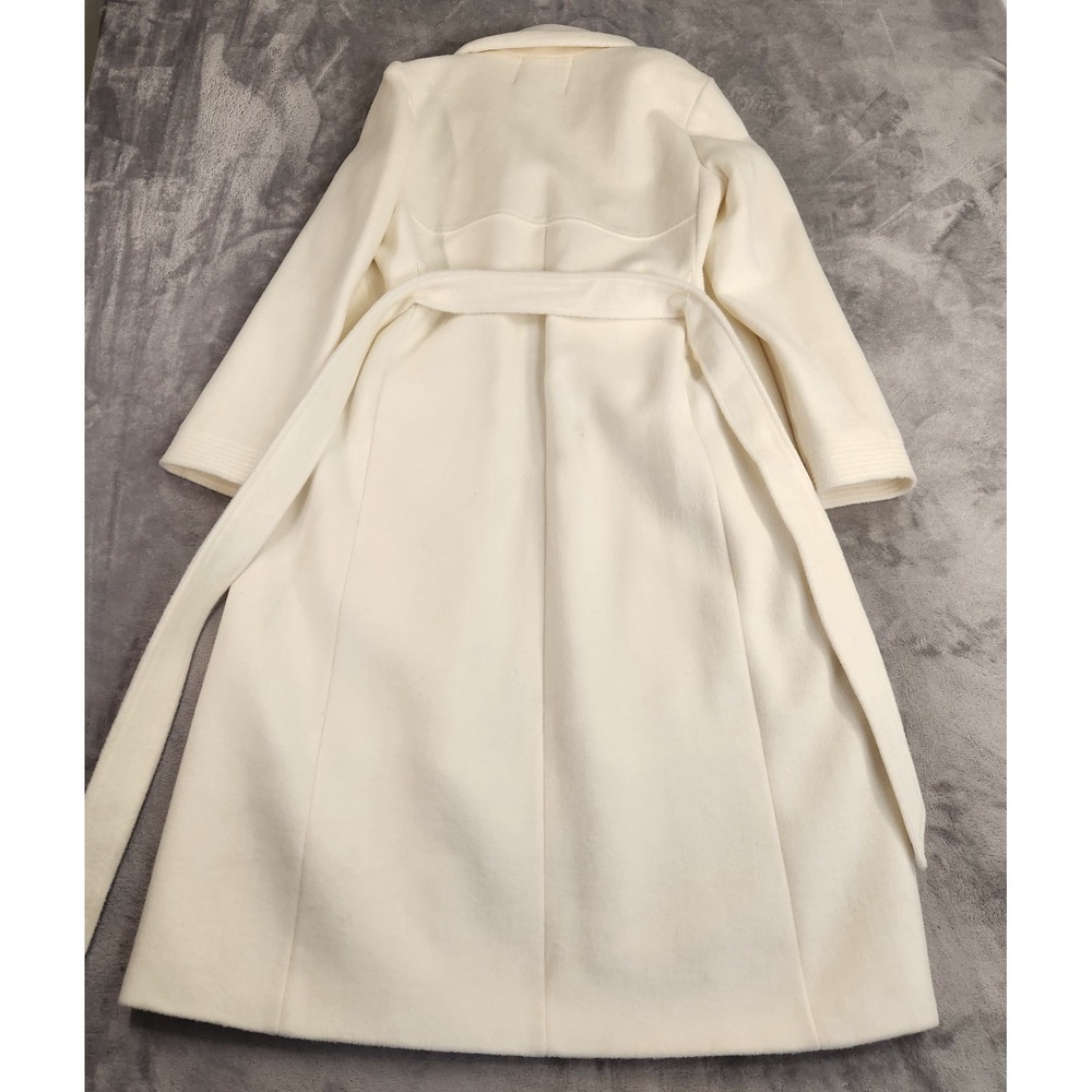VALENTINO $6,900 Ivory Virgin Wool Silk Belted Long Coat Gold V Pockets size 38 - Picture 6 of 16